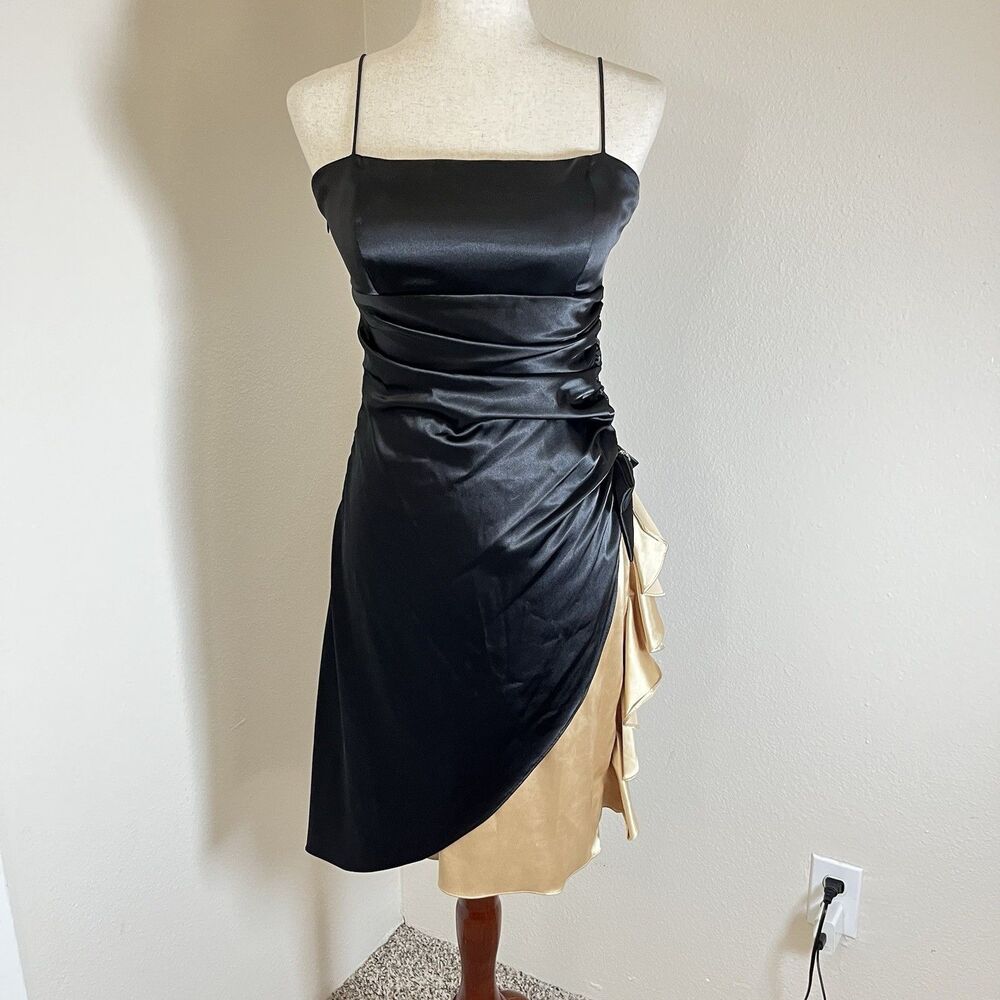 Vtg Y2K Blondie Nites Prom Dress Sz S Black Stain Slip Balletcore Fairy 90s Bow